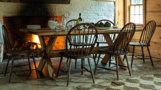Chestnut Sawbuck Table and Windsor Chair Bundle
