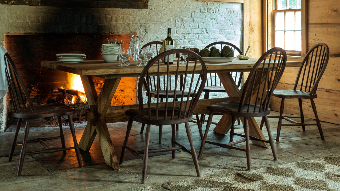 Chestnut Sawbuck Table and Windsor Chair Bundle